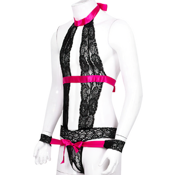 Sexy Gay Open Crotch Bodysuit Romper / Bodystocking Sleepwear with Bracelets - EVE's SECRETS